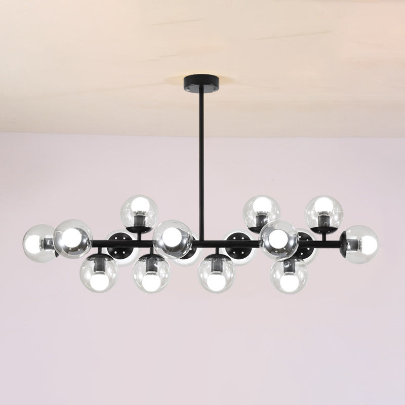 Modern Scandinavian Iron and Glass 16-Light Round Globe Chandelier for Dining Room