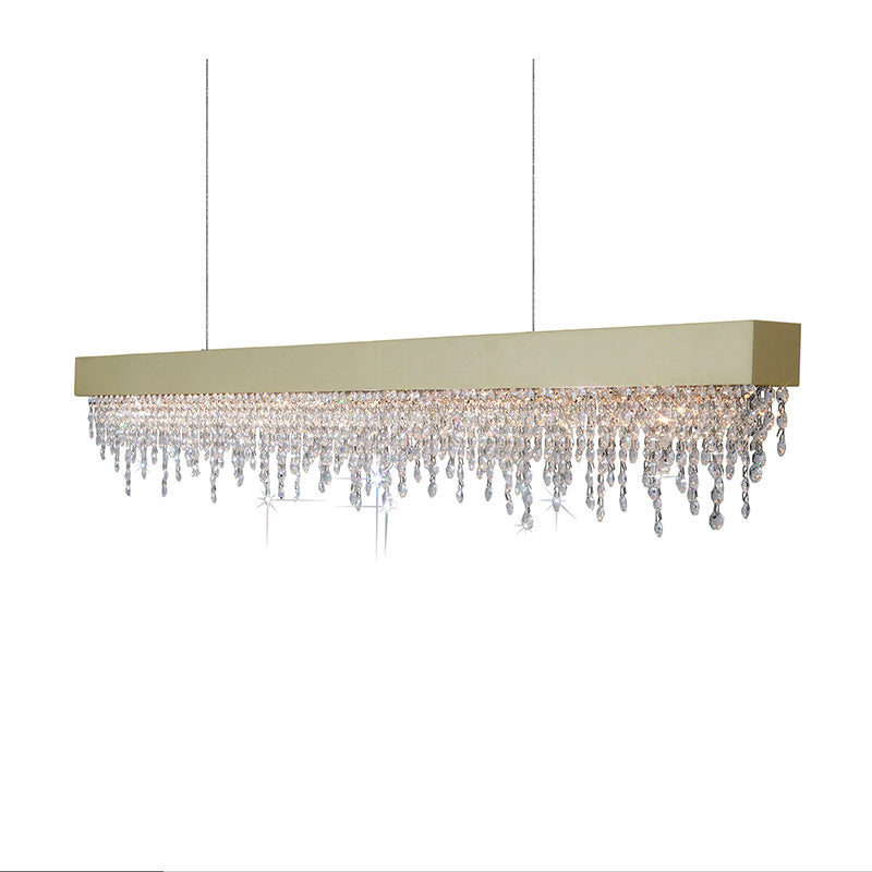 Elegant Silver Stainless Steel Rectangular Crystal LED Chandelier for Dining Room