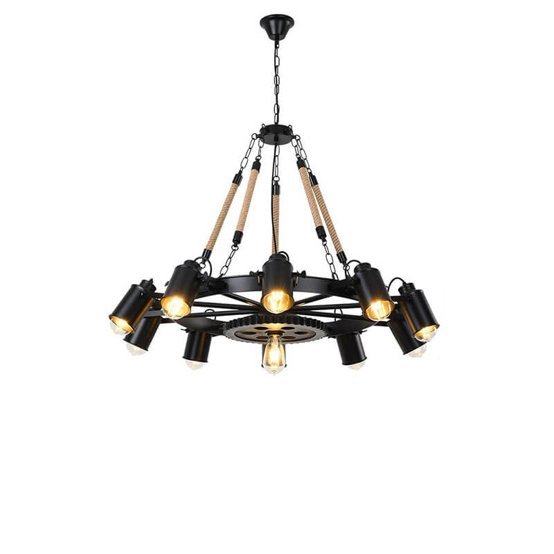 Industrial Retro Wrought Iron Hemp Rope Chandelier for Living Room
