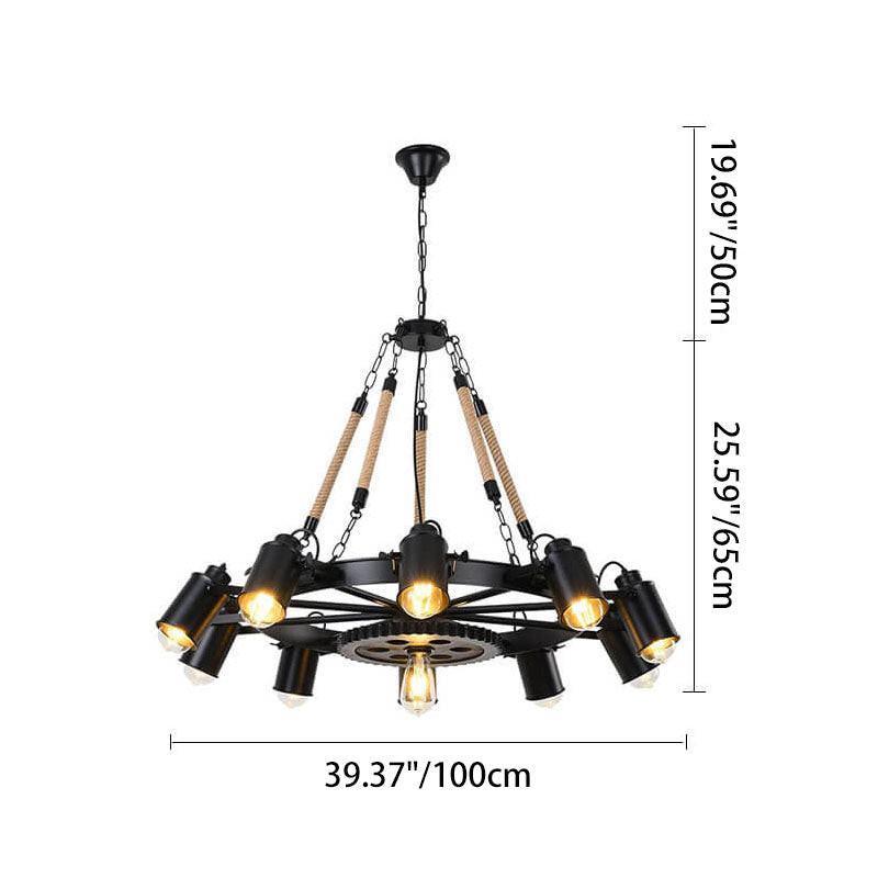 Industrial Retro Wrought Iron Hemp Rope Chandelier for Living Room