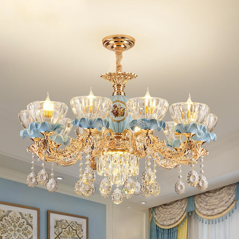 Elegant European Floral Crystal Chandelier in Zinc Alloy for Living Room
