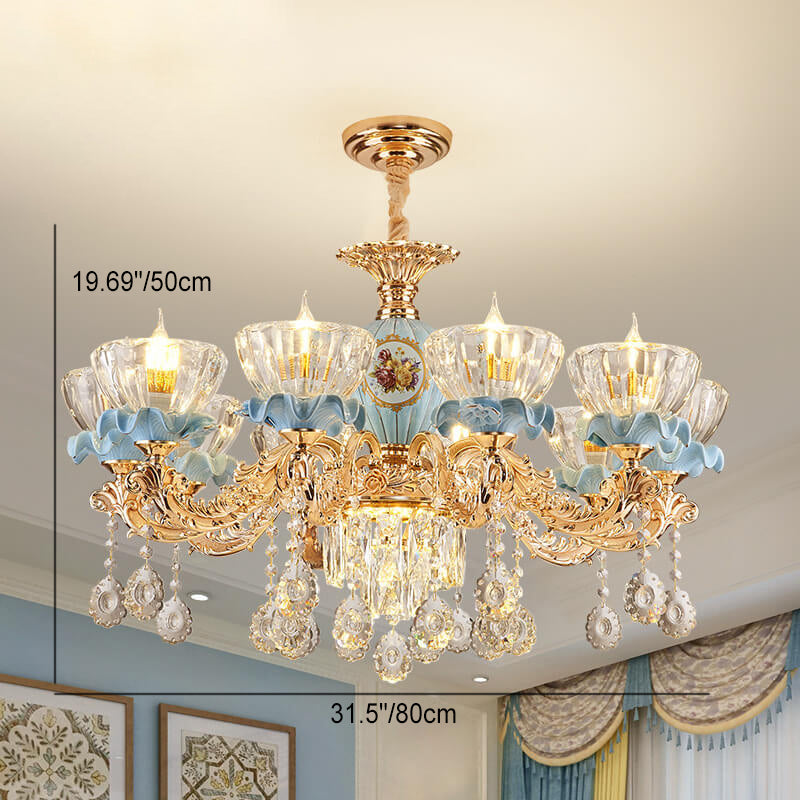 Elegant European Floral Crystal Chandelier in Zinc Alloy for Living Room