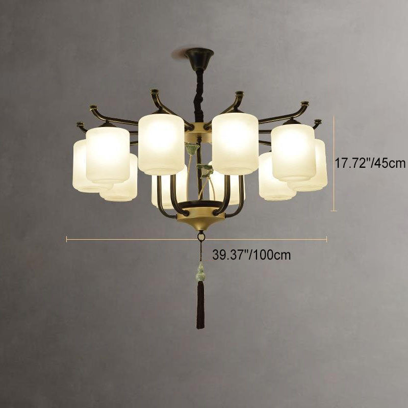 Elegant Traditional Chinese Iron Frame Chandelier with Glass Shade for Living Room