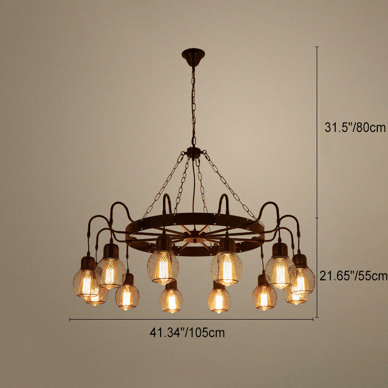 Classic Colonial Round Iron Mesh Chandelier Light for Living Room, 6/8/12 Light