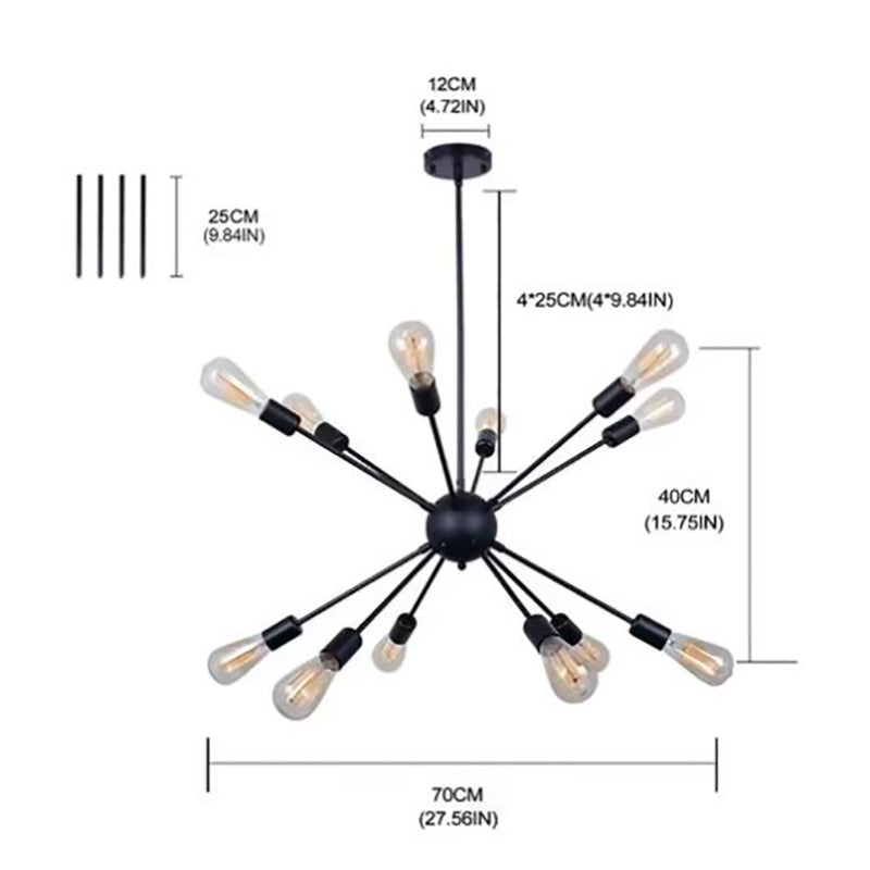 Industrial Black Iron 12-Light Orb Chandelier for Modern Living Room