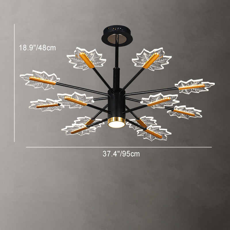 Sleek Black Iron Acrylic LED Chandelier with Maple Leaf Design for Living Room