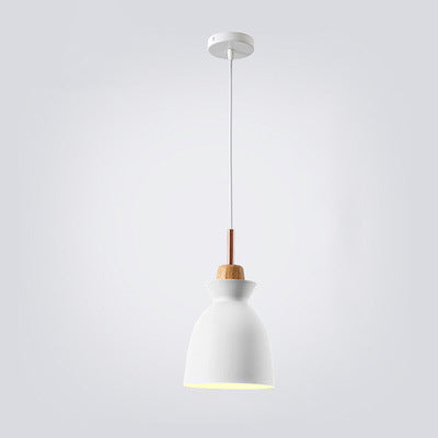Scandinavian Oak Wood and Iron Cone Dome Pendant Light for Living Room