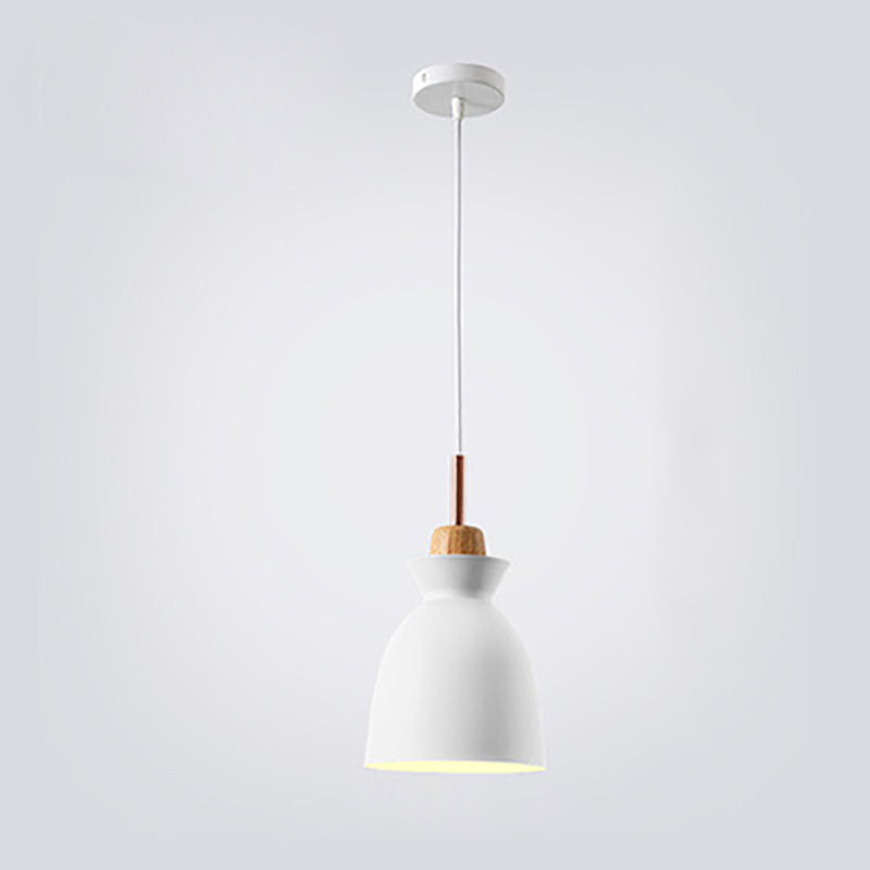 Scandinavian Oak Wood and Iron Cone Dome Pendant Light for Living Room