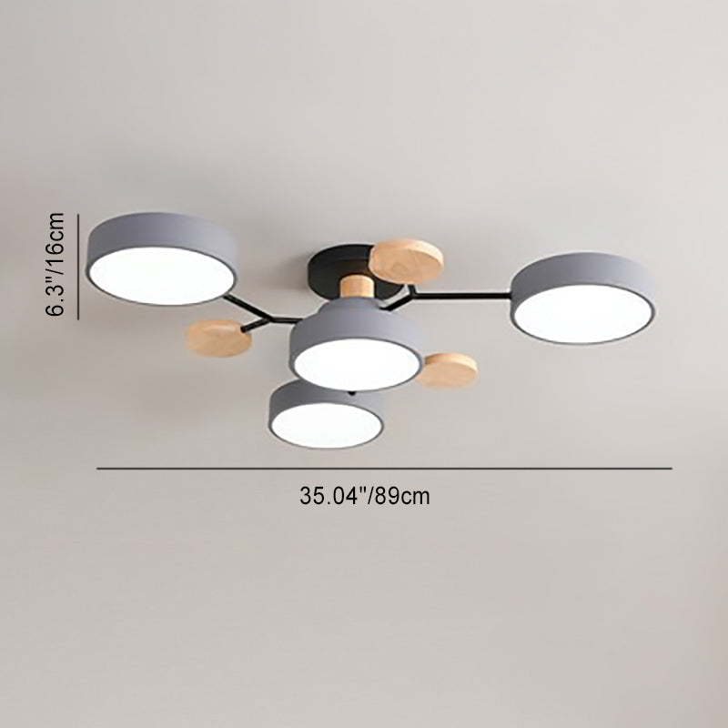 Scandinavian Style Round LED Semi-Flush Mount Light for Living Room