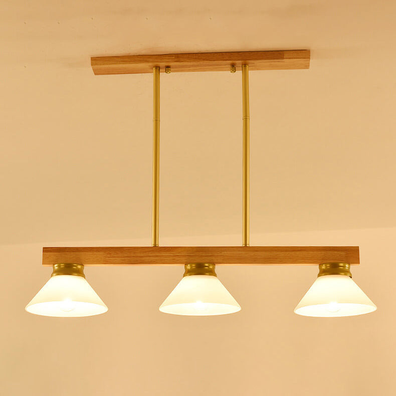 Nordic Pine Wood Cone Pendant Chandelier for Kitchen Island Lighting