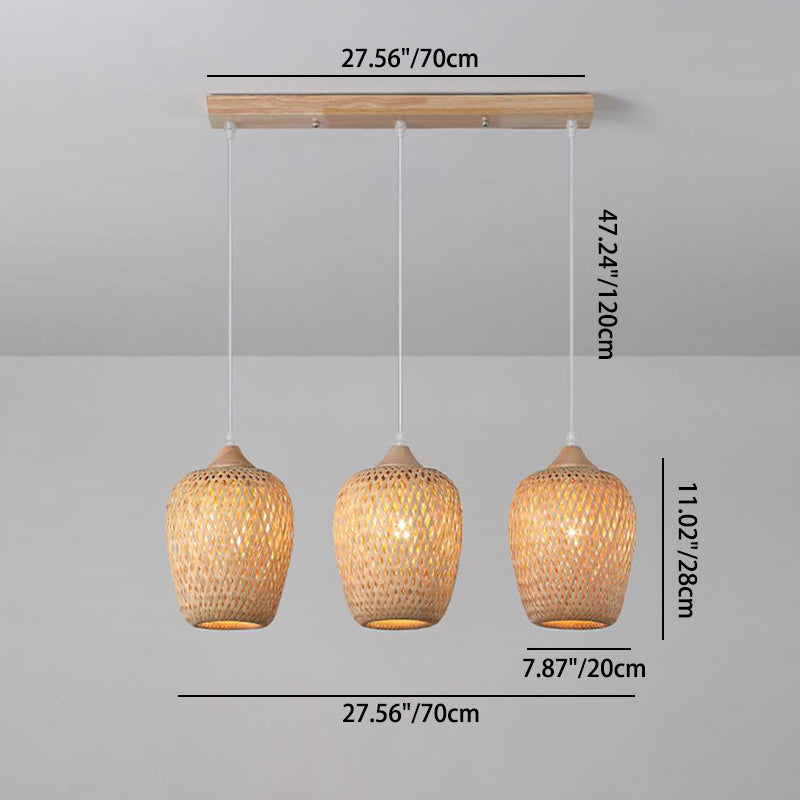 Modern Bamboo Woven Cylinder Chandelier Pendant Light for Living Room