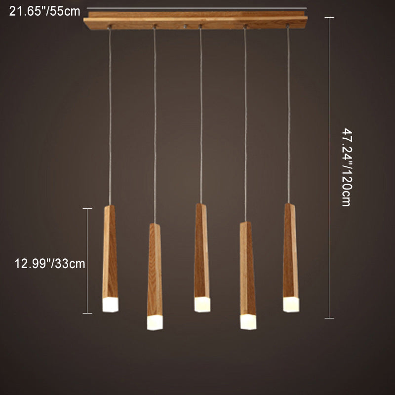 Rustic Square Wooden LED Chandelier for Dining Room Island Lighting