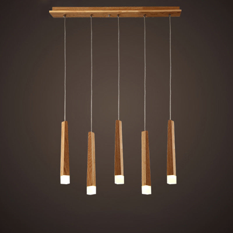 Rustic Square Wooden LED Chandelier for Dining Room Island Lighting