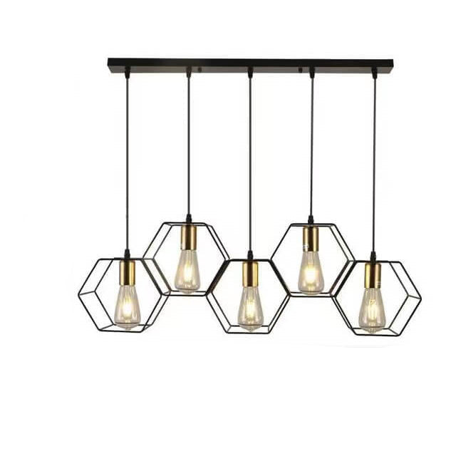Mid-Century Geometric Iron Frame 3/5-Light Island Chandelier for Living Room