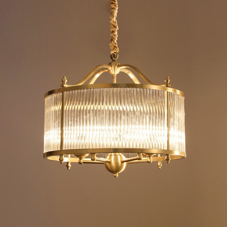 Modern Copper Glass Round Pinstripe Chandelier for Dining Room Lighting