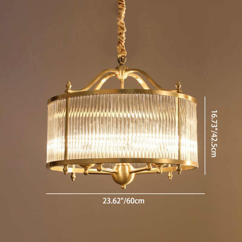 Modern Copper Glass Round Pinstripe Chandelier for Dining Room Lighting