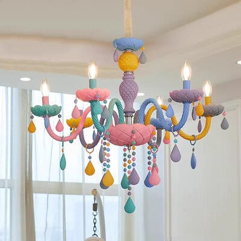 Modern Pink Princess Macaron Glass Chandelier for Kids' Bedroom