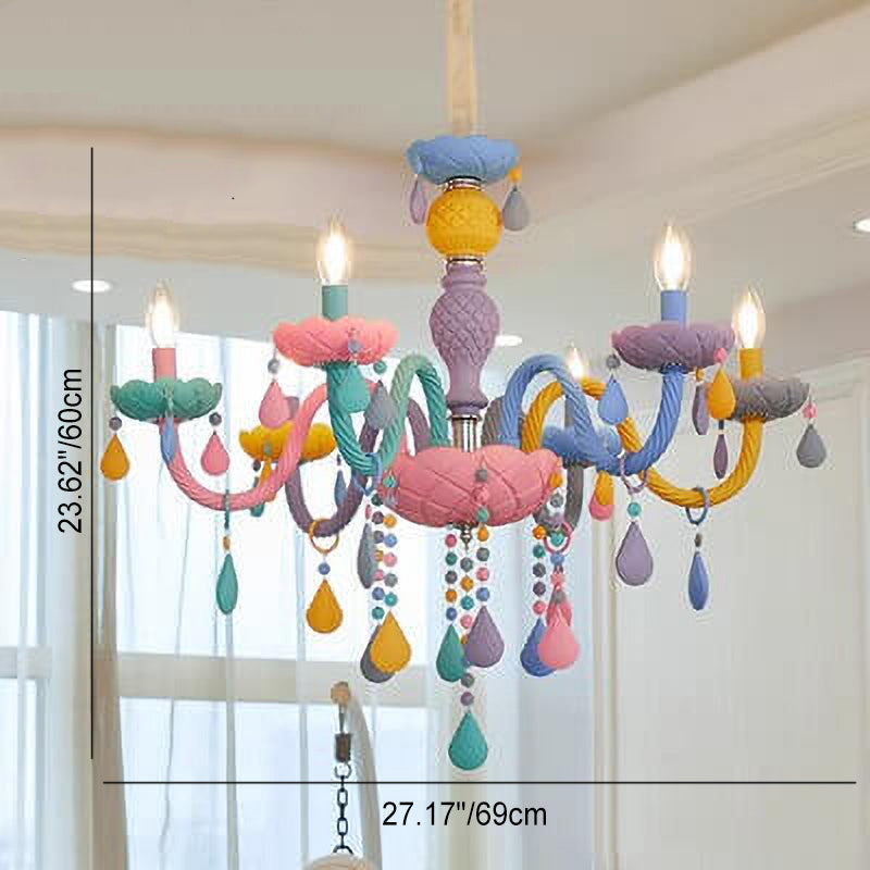 Modern Pink Princess Macaron Glass Chandelier for Kids' Bedroom