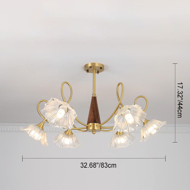 Vintage Floral Copper Glass Chandelier Fixture for Living Room Decor