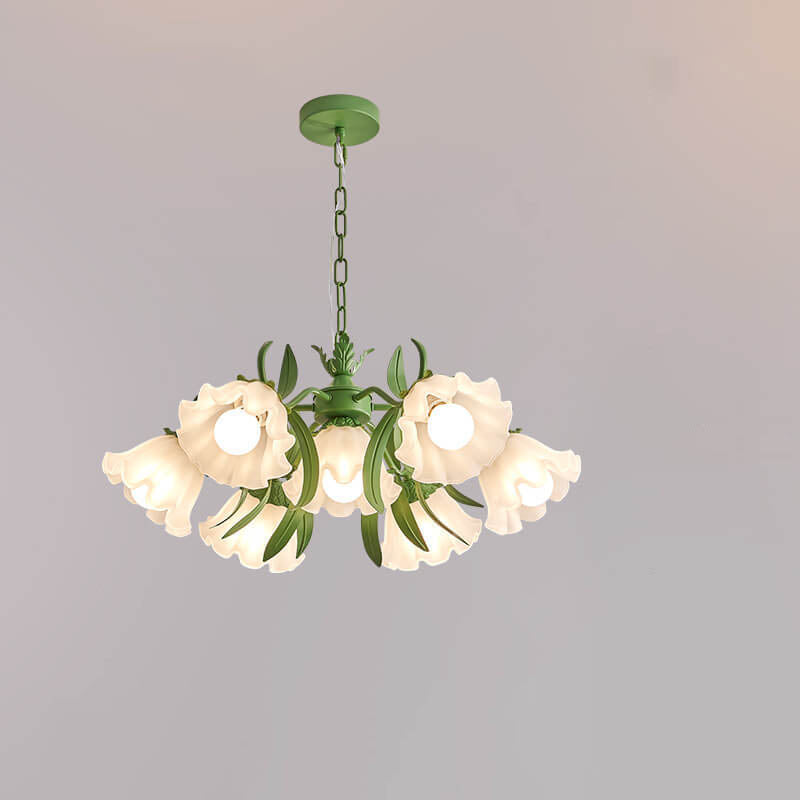 Modern Black Iron & Glass Bell Orchid Chandelier for Living Room 4-9 Lights
