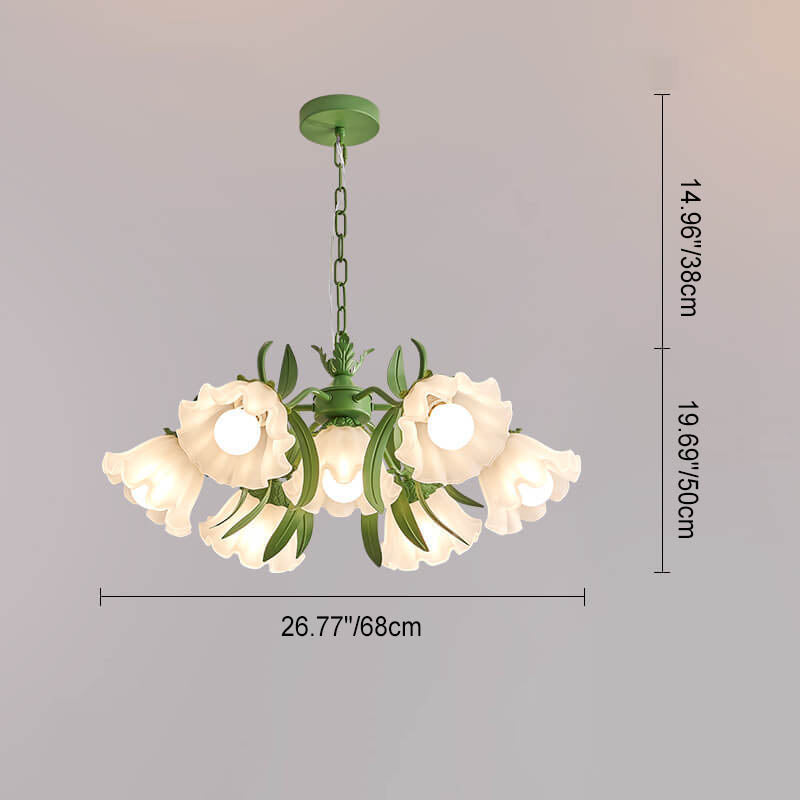 Modern Black Iron & Glass Bell Orchid Chandelier for Living Room 4-9 Lights
