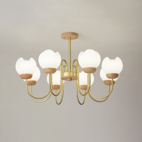 Modern Floral Metal and Rubberwood Chandelier Light for Living Room