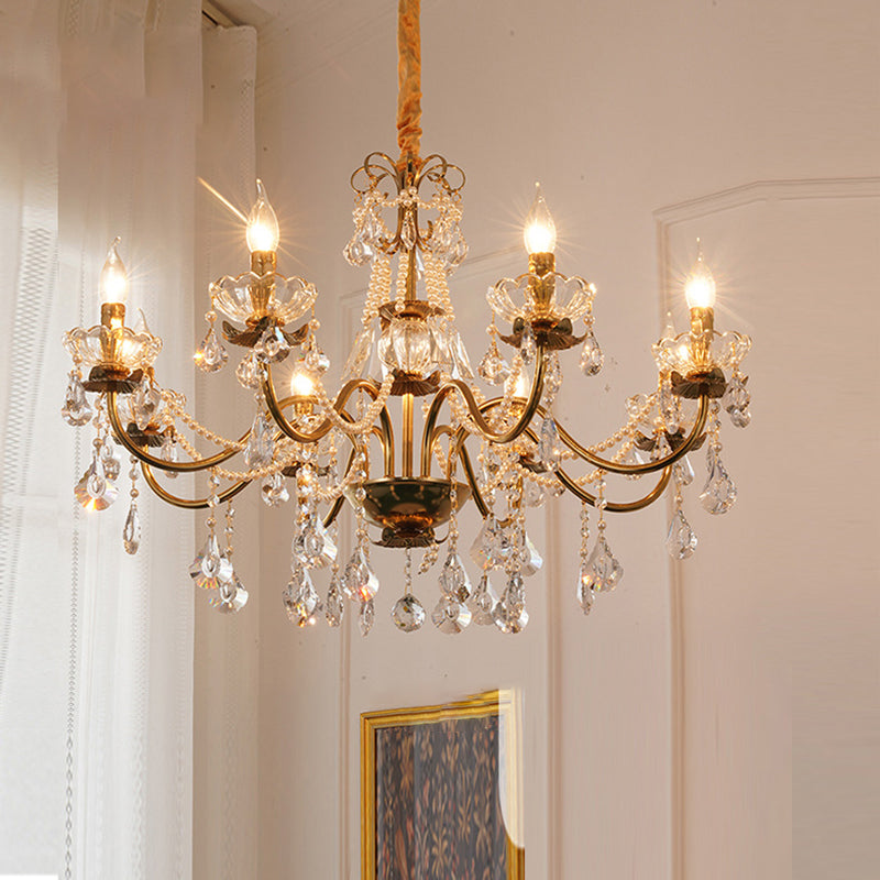 Elegant French Iron Crystal Candelabra Chandelier for Living Room 3/6/8 Lights