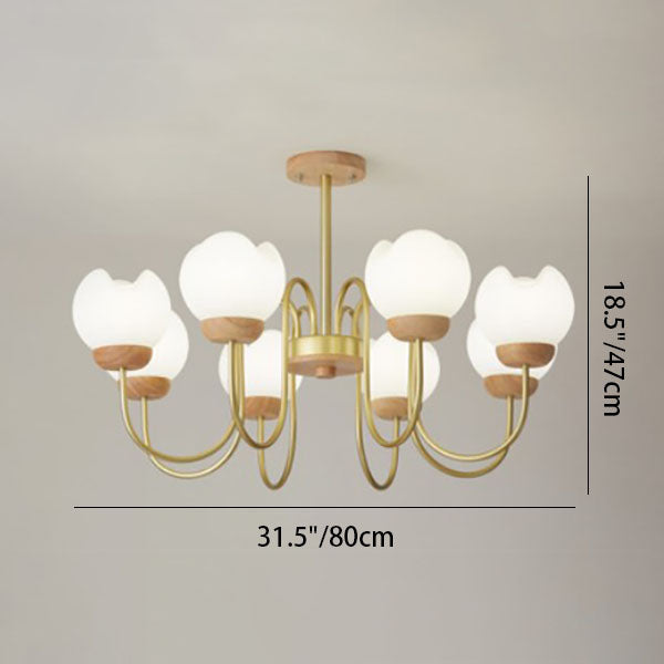 Modern Floral Metal and Rubberwood Chandelier Light for Living Room