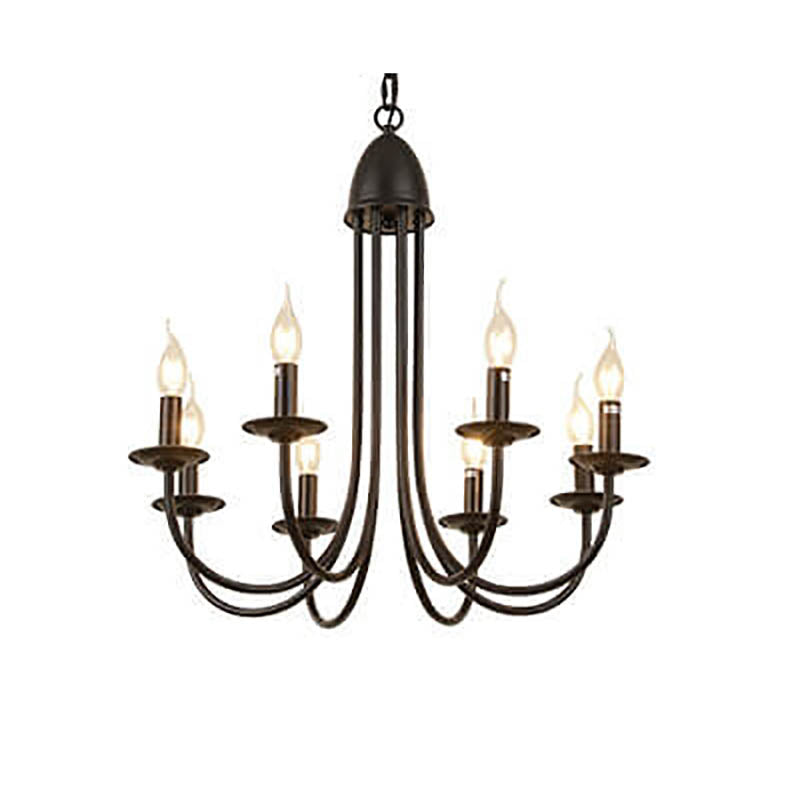 Elegant Black Wrought Iron Curved 6/8-Light Chandelier for Dining Room