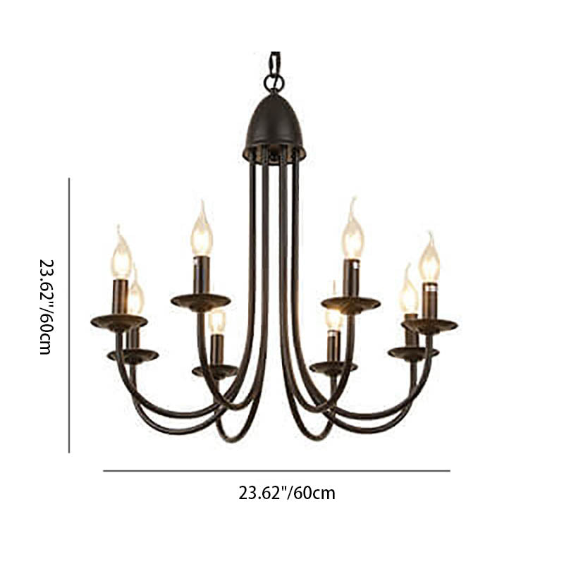 Elegant Black Wrought Iron Curved 6/8-Light Chandelier for Dining Room