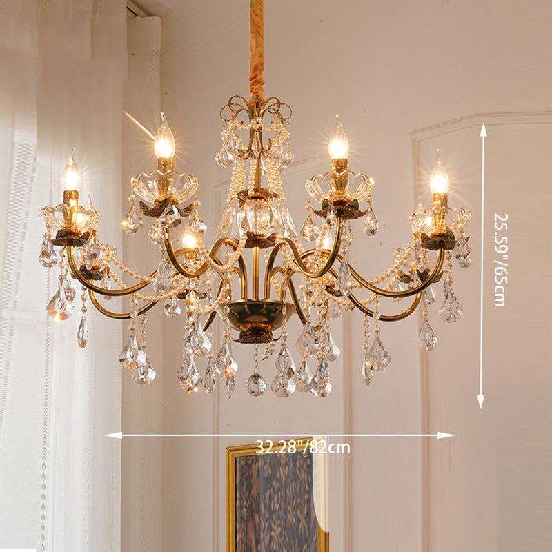 Elegant French Iron Crystal Candelabra Chandelier for Living Room 3/6/8 Lights
