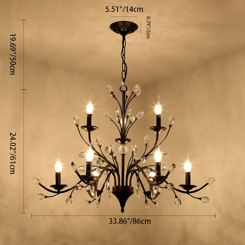 Rustic Black Iron Candelabra Chandelier for Vintage Dining Room Lighting