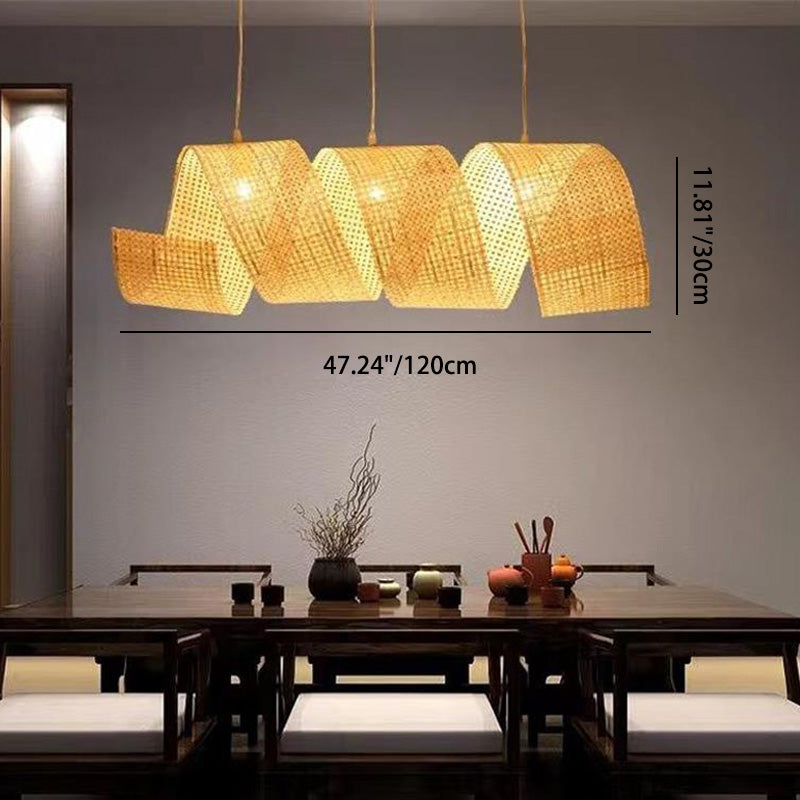 Elegant Bamboo Weaving Ribbon 2/3-Light Chandelier for Dining Rooms