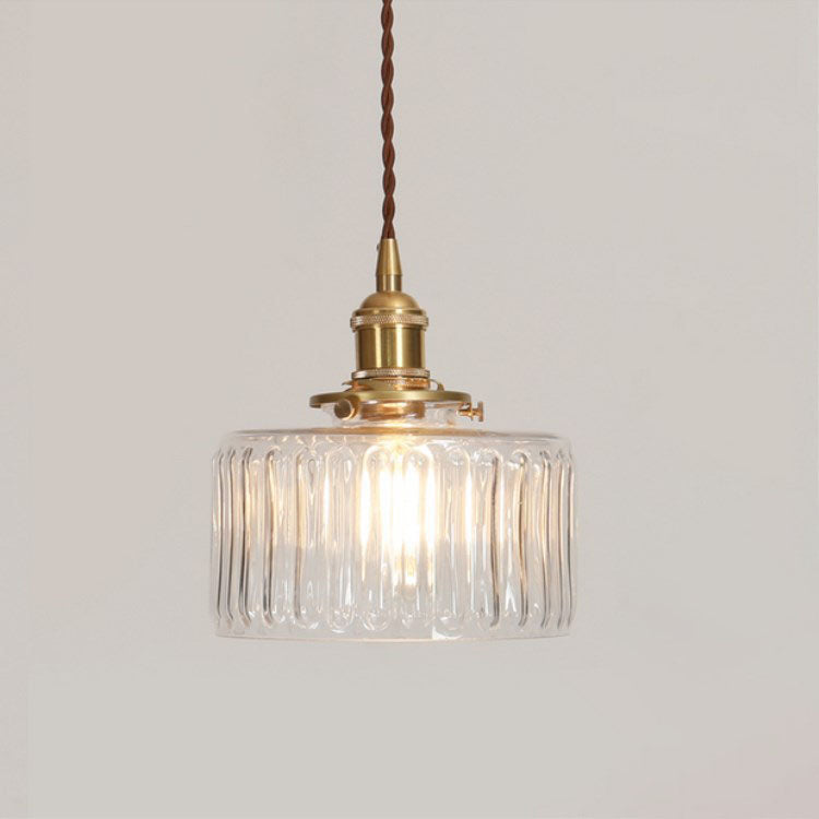 Traditional Japanese Brass Glass Round Pendant Light for Living Room