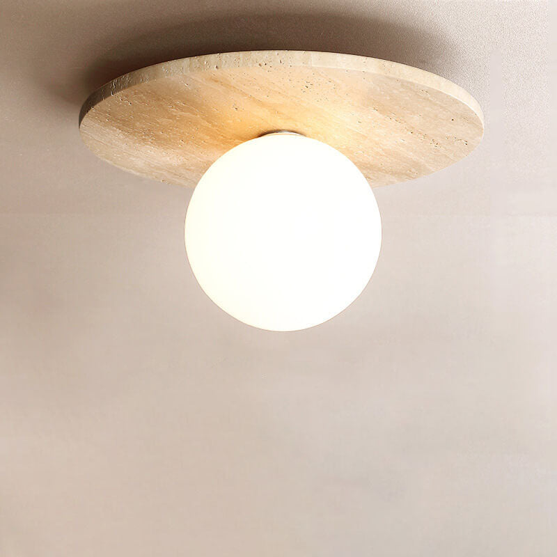 Vintage Round Travertine Flush Mount Ceiling Light Fixture for Hallway
