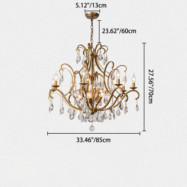Classic French Crystal Candelabra Iron Chandelier for Living Room Elegance