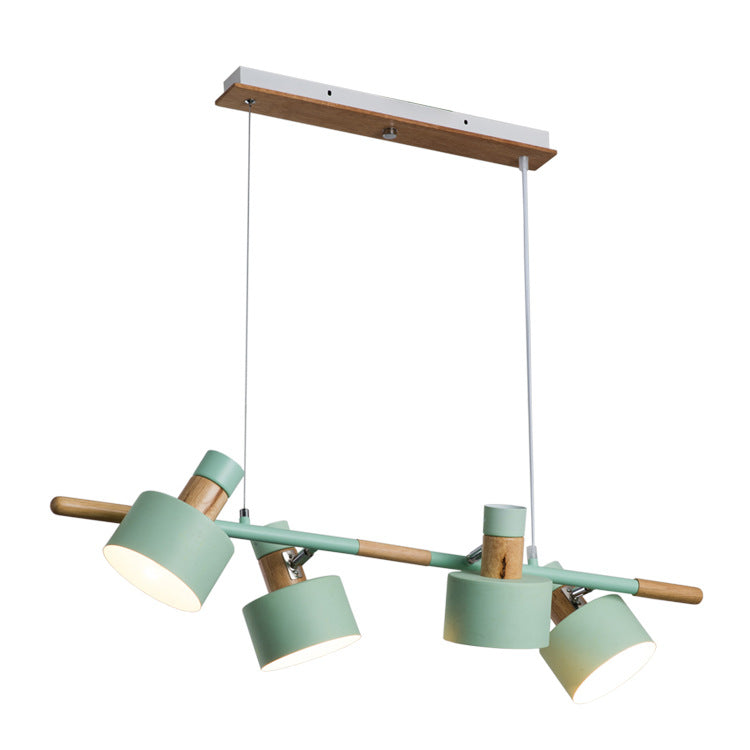 Nordic Minimalist 4-Light Macaron Color Wood & Iron Island Chandelier