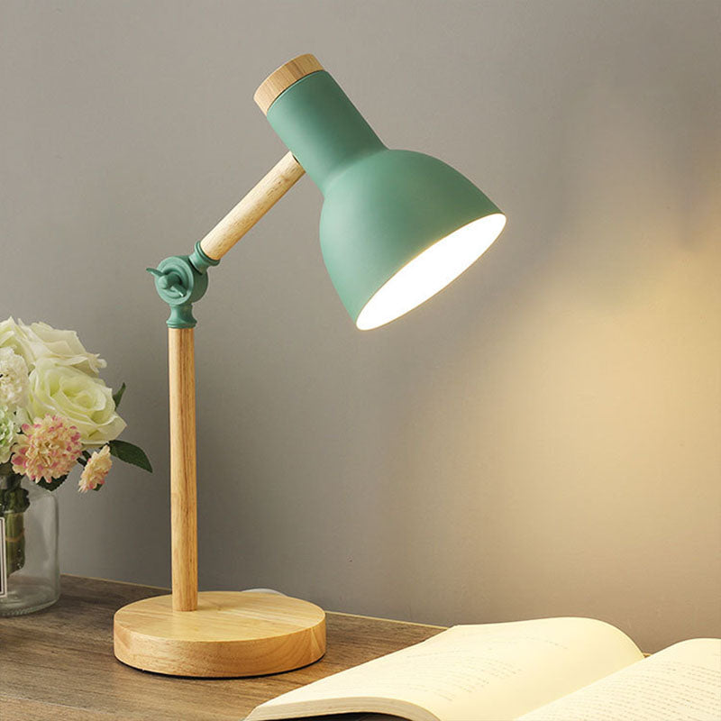 Nordic Iron Semi-Circular Table Lamp with Wooden Base for Study Room