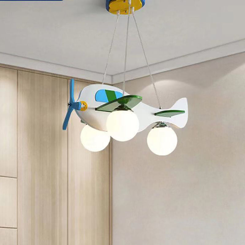 Modern Wood Airplane Glass 3-Light Chandelier for Bedroom Décor