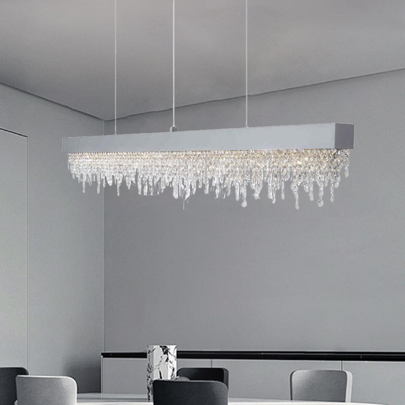 Elegant Silver Stainless Steel Rectangular Crystal LED Chandelier for Dining Room