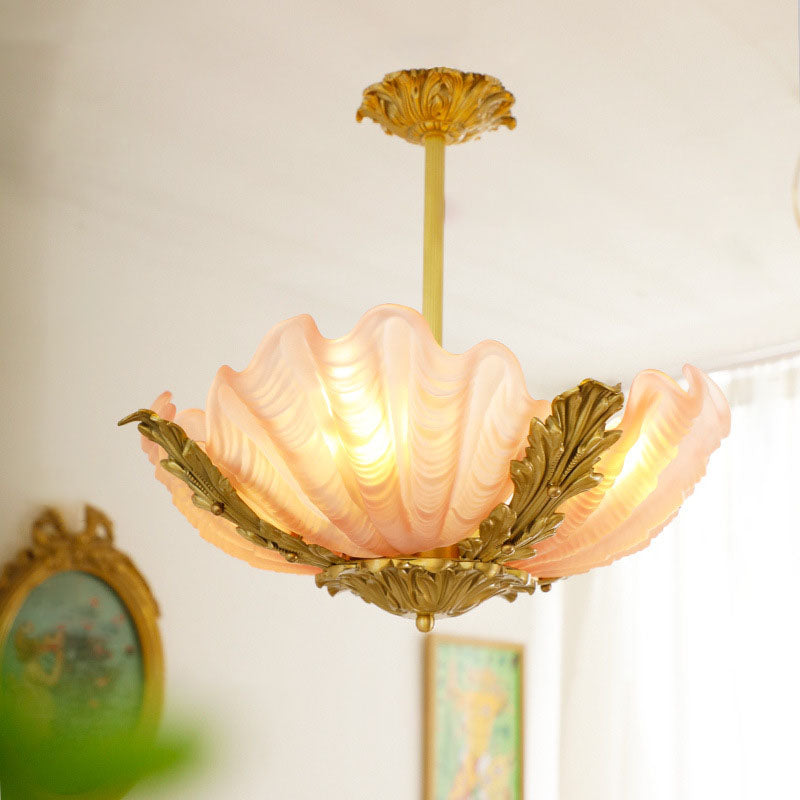 Elegant Brass and Glass 3/4 Light Shell Chandelier for Living Room