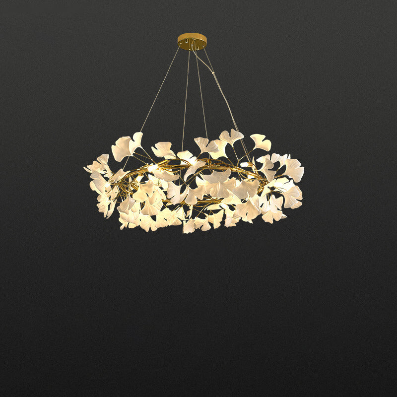 Modern Black Iron Ginkgo 10-Light Acrylic Chandelier for Living Room
