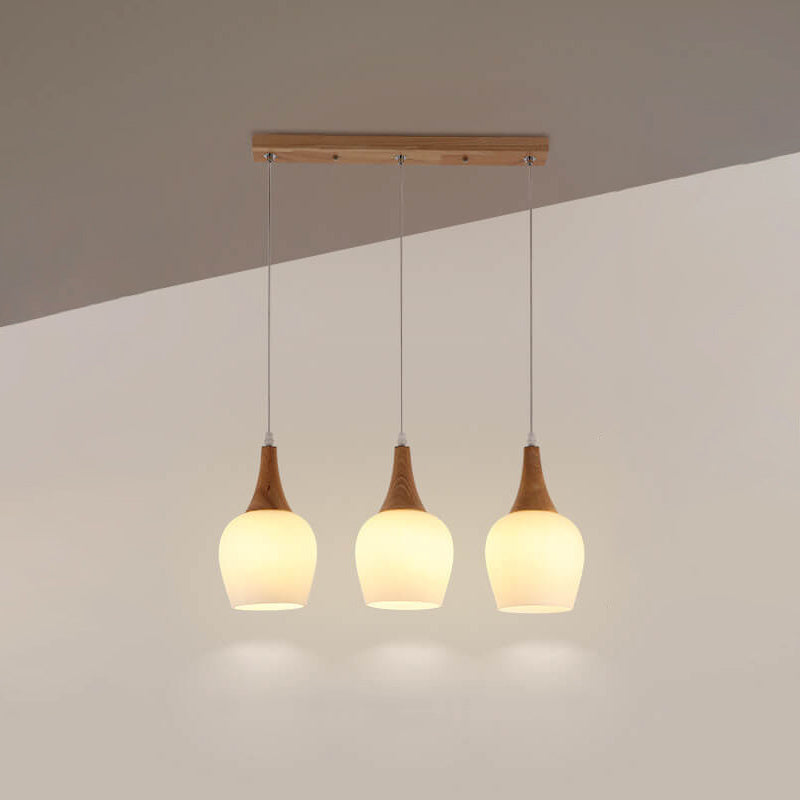 Nordic Solid Wood and Glass White Bottle Chandelier for Kitchen Island