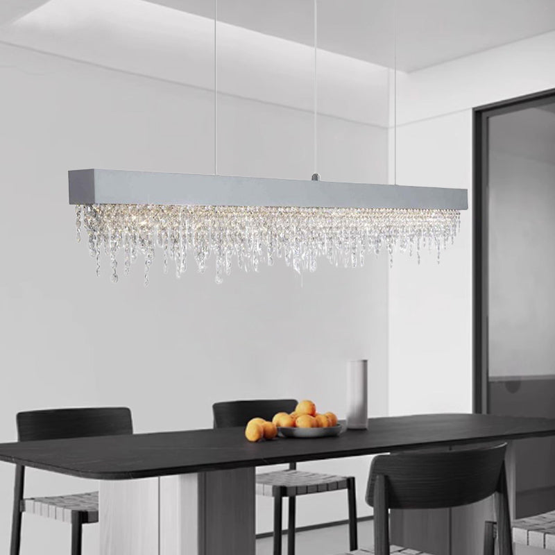 Elegant Silver Stainless Steel Rectangular Crystal LED Chandelier for Dining Room