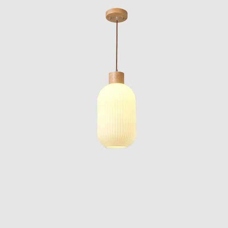 Rustic Japanese Wooden Strip Pendant Light for Living Room Island Lighting
