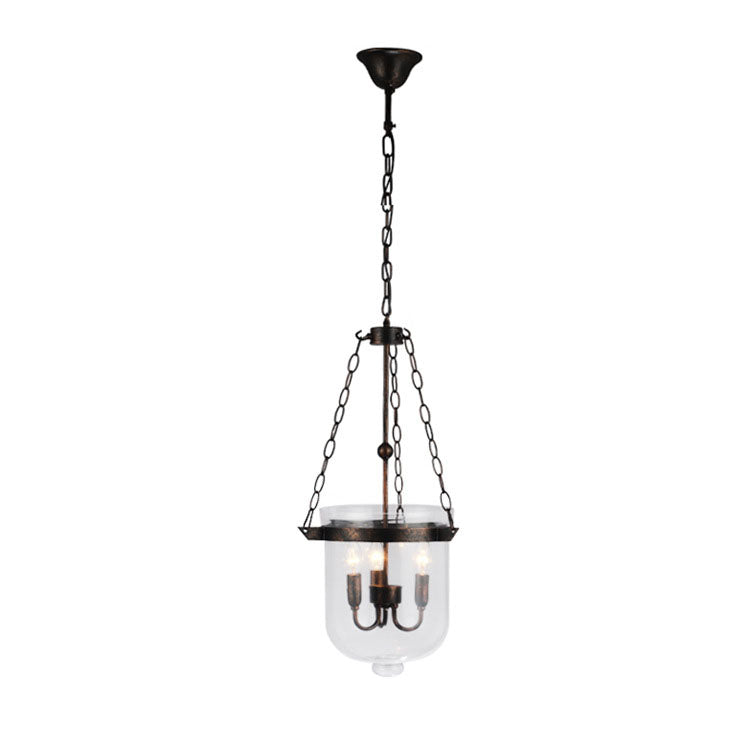 Rustic Iron 3-Light Round Glass Bucket Candelabra Chandelier for Living Room
