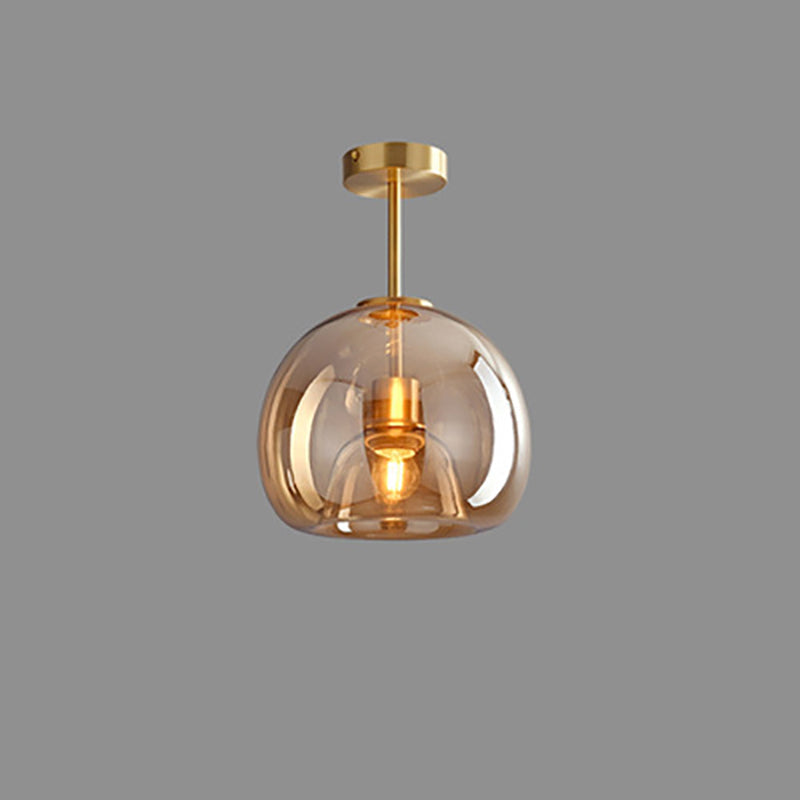 Modern Nordic Round Glass and Iron Semi-Flush Mount Ceiling Light for Living Room