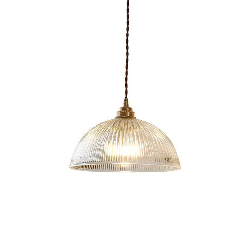 Sleek Clear Glass Dome Brass Pendant Light for Modern Dining Room