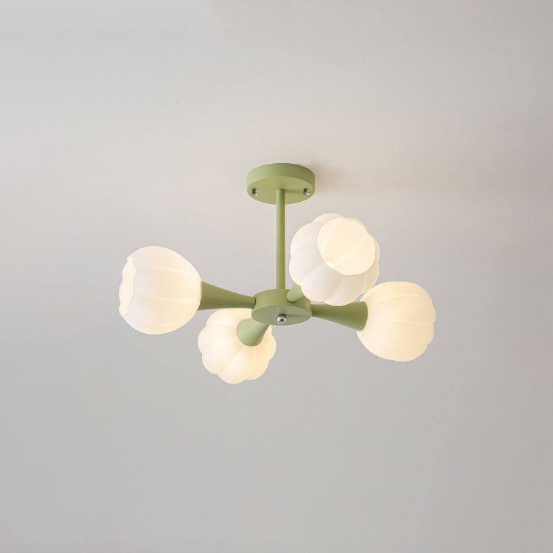 Minimalist Cream Iron & Glass Flower Chandelier for Living Room 4/6 Light