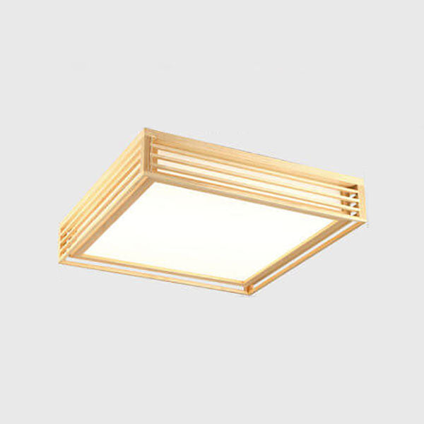 Natural Wood Square LED Flush Mount Ceiling Light for Japanese Tatami Room